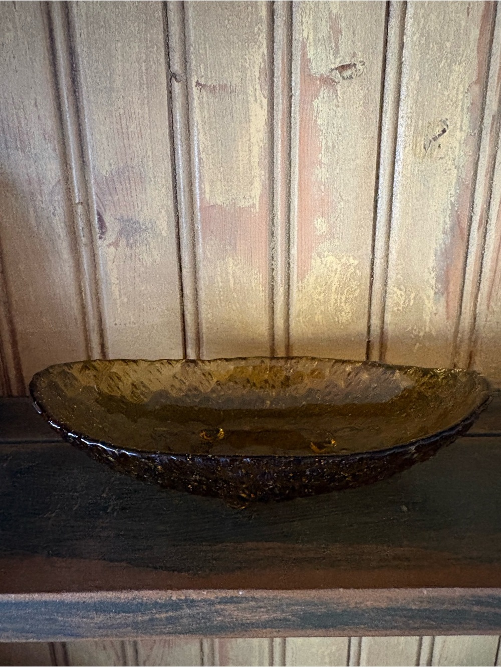 Vintage Amber Glass Pickle Dish / Oval Textured Trinket Bowl - Picture 2 of 8